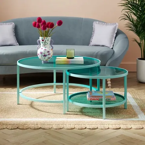 BOXED SOFIA GLASS COFFEE NEST OF TABLES - MINT (1 BOX)