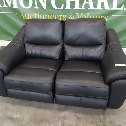 DESIGNER POWER RECLINING TWO SEATER SOFA DARK GREY LEATHER