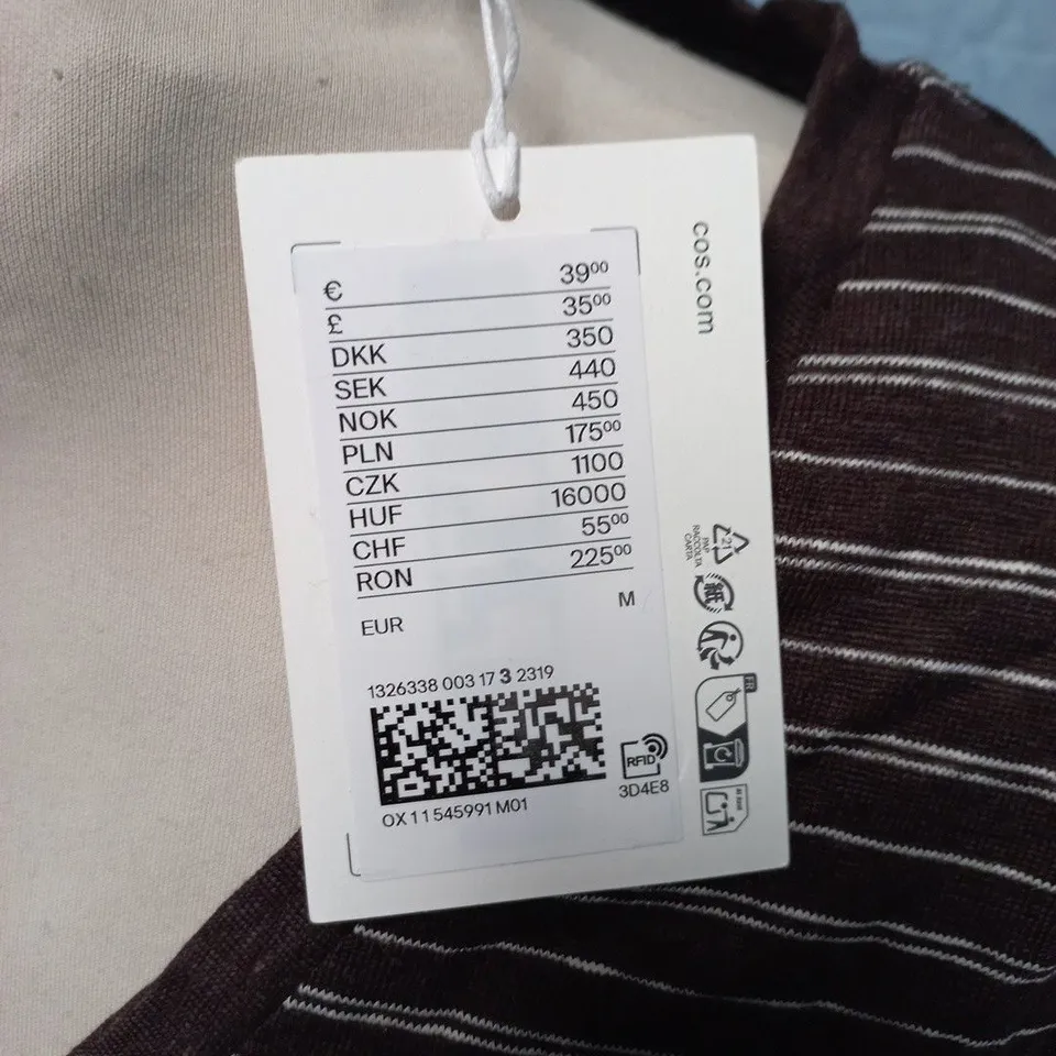 COS V-NECK BROWN STRIPED T-SHIRT - M