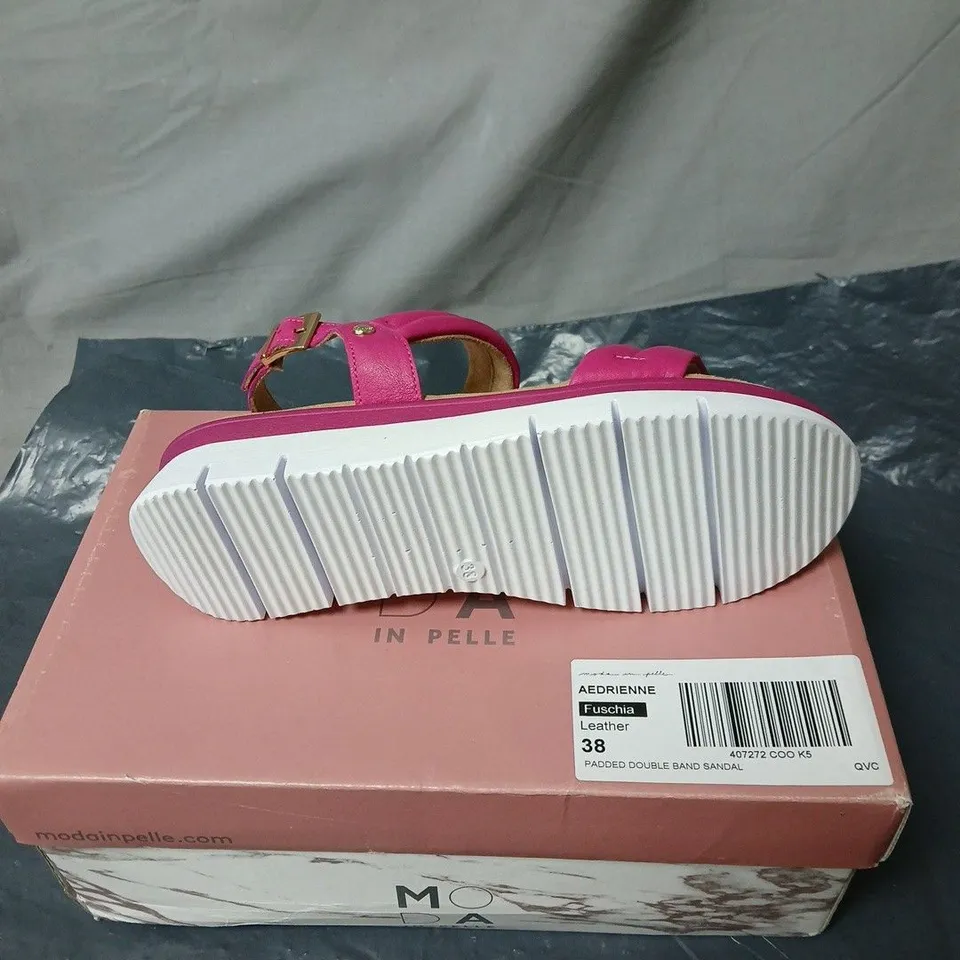 MODA IN PELLE FUSCHIA LEATHER DOUBLE BAND SANDALS SIZE 38 BOXED