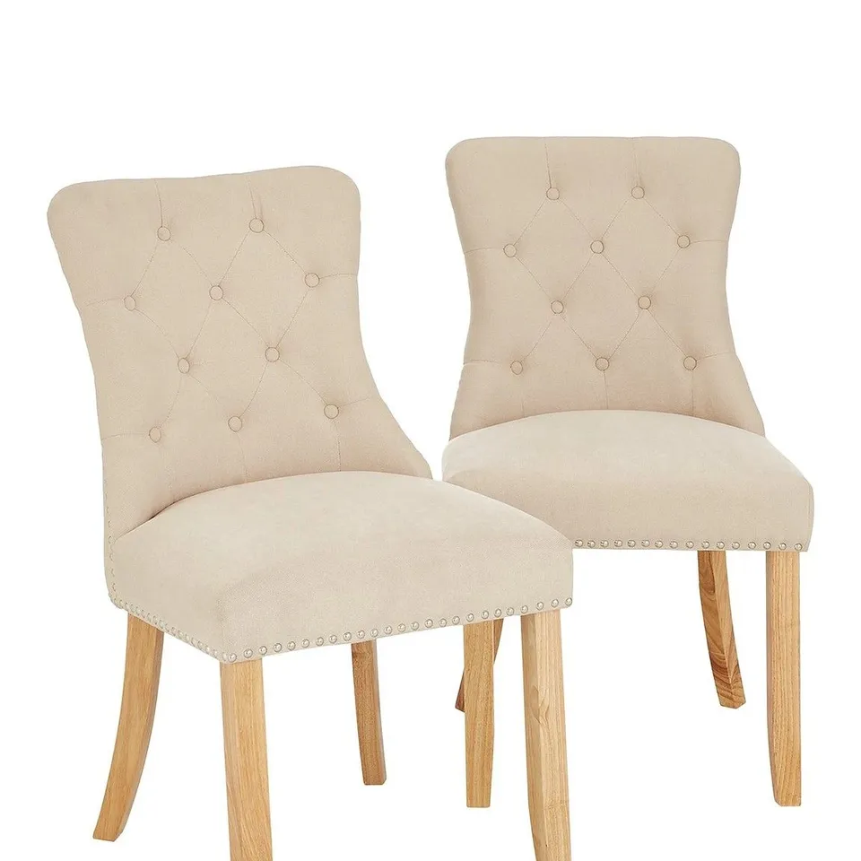 BOXED WARWICK CHENILLE PAIR OF STANDARD DINING CHAIRS IN NATURAL/OAK