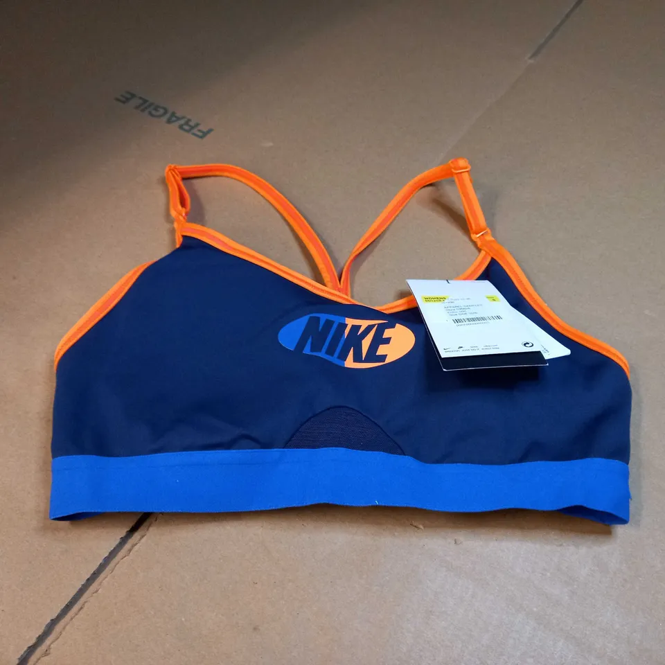 NIKE BLUE/ORANGE DETAILED SPORTS BRA - SMALL