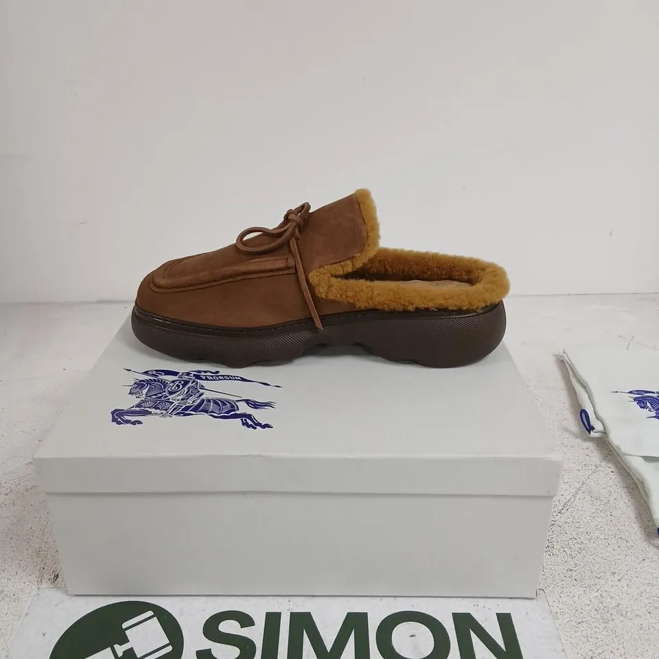 BURBERRY LEATHER MOCCASIN SHOES WITH SHEARLING LINING – UK 12 (EU 46)