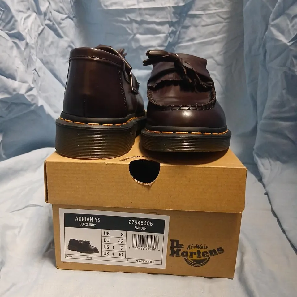 DR. MARTENS ADRIAN YS BURGUNDY SMOOTH LEATHER LOAFERS – UK 8