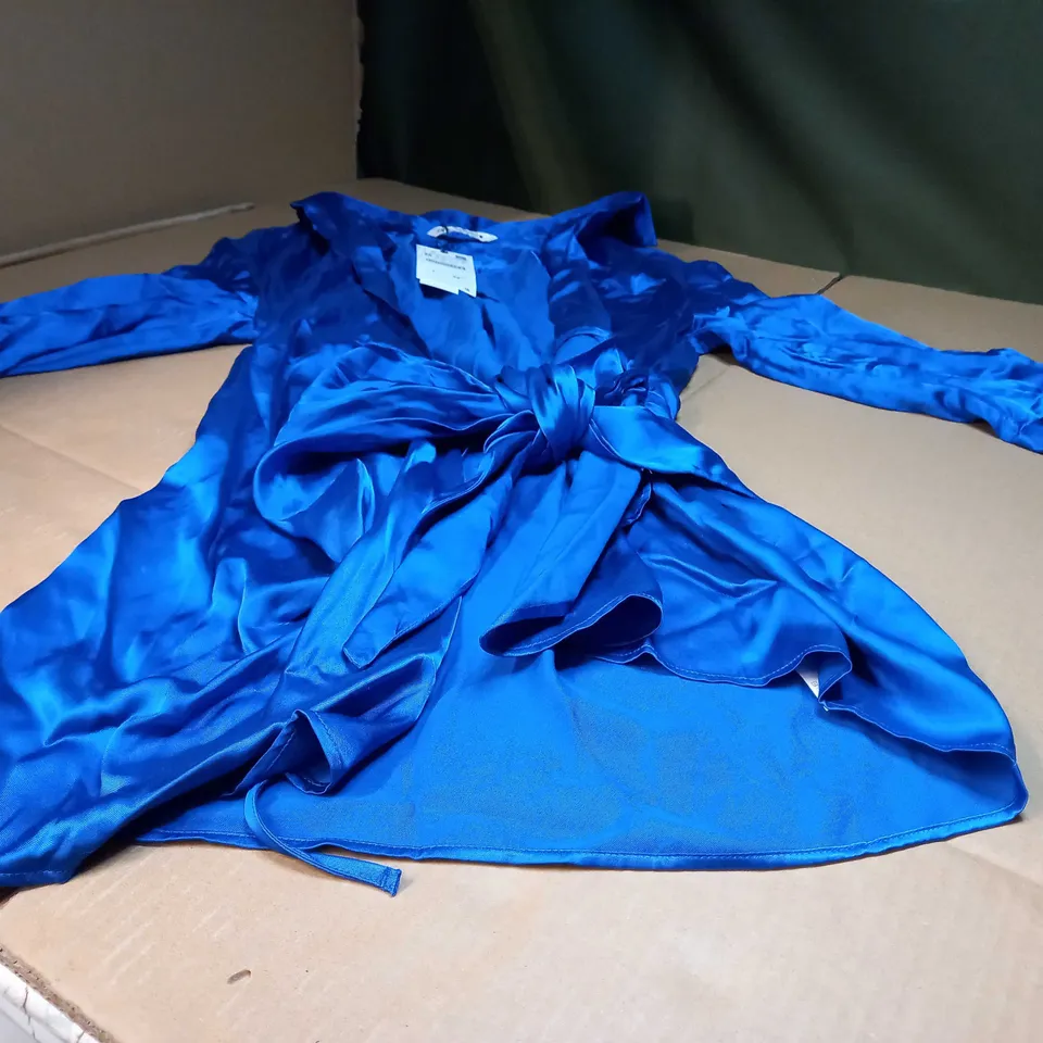 ZARA ROYAL BLUE SATIN SHIRT DRESS - MEDIUM