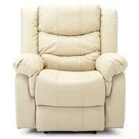 BOXED DESIGNER MADDISON CREAM LEATHER POWER RECLINING ARMCHAIR (1 BOX)