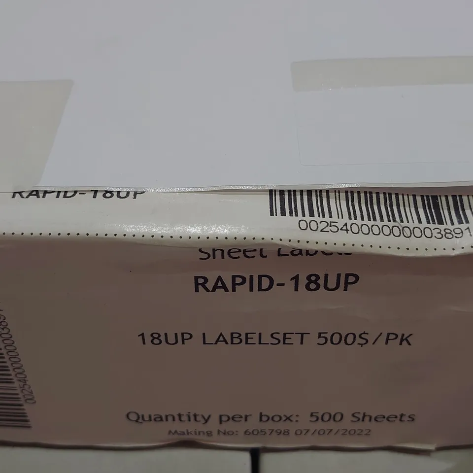 PALLET CONTAINING 140 500-PACKS OF RAPID-18UP SHEET LABELS