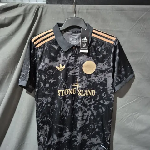 MEN'S BLACK SLIM FIT POLO SHIRT WITH ADIDAS STRIPES AND STONE ISLAND BRANDING - CAMOUFLAGE - SIZE M