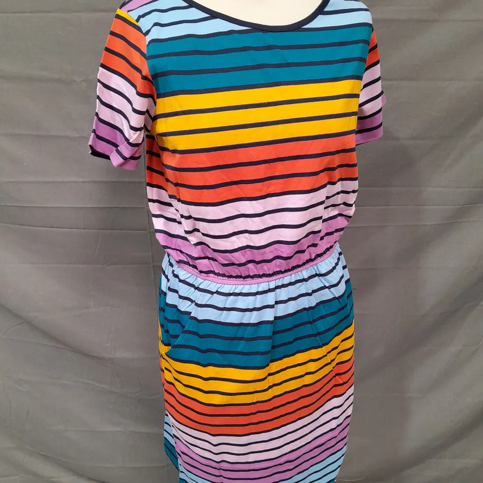SUGARHILL BRIGHTON TERRI JERSEY DRESS IN MULTI SUNDOWN STRIPE SIZE 10