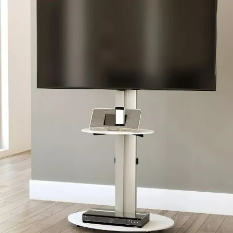 AVF ENO OVAL 600 PEDESTAL TV STAND - SILVER/WHITE - FITS UP TO 55 INCH TV