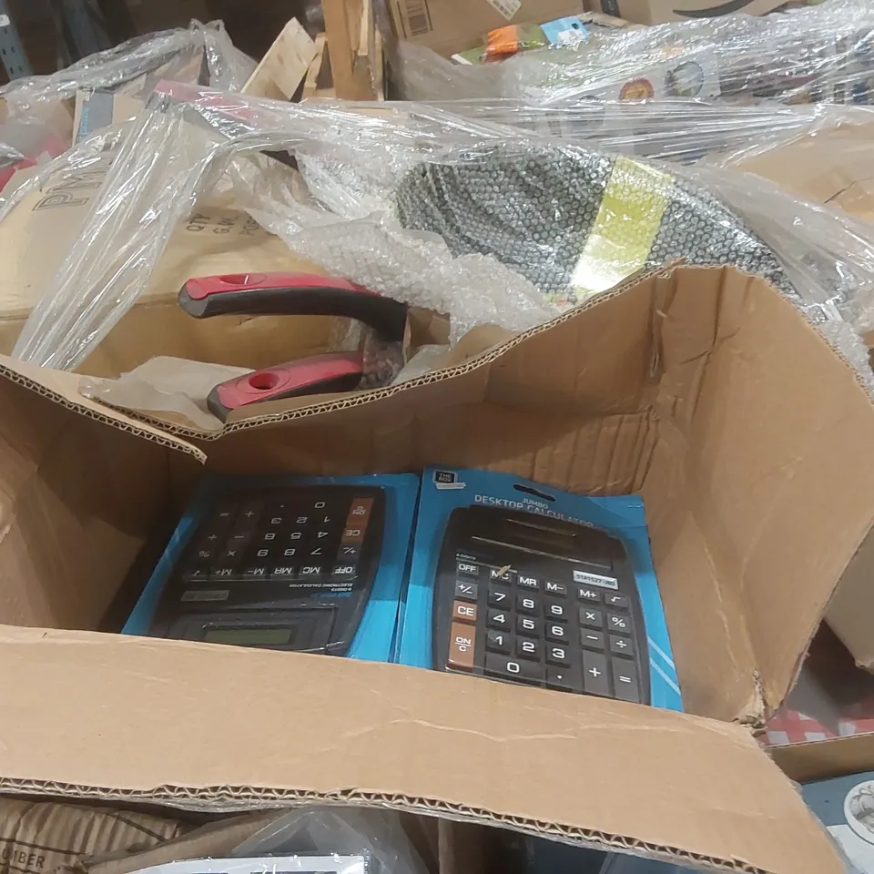 PALLET TO CONTAINING A VERY LARGE QUANTITY OF ASSORTED ITEMS INCLUDING: CHAMPAGNE GLASSES, CLOTHES PEGS, STEAMER SET, CALCULATORS ECT