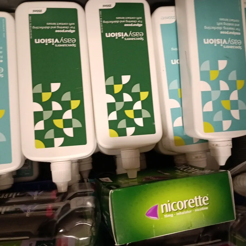 APPROXIMATELY 20 ASSORTED HOUSEHOLD ITEMS TO INCLUDE NICORETTE, EASY VISION, ETC