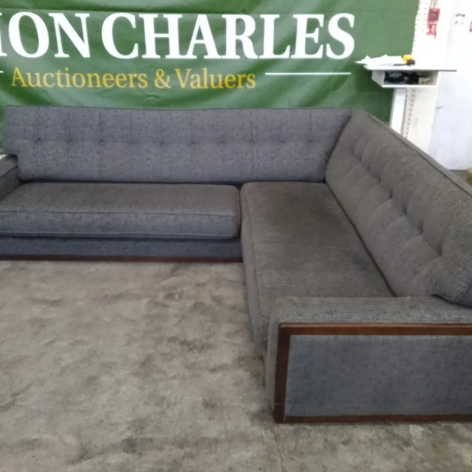 QUALITY DESIGNER G-PLAN VINTAGE 59 RR 2 PIECE CORNER SOFA - FLECK PEWTER FABRIC