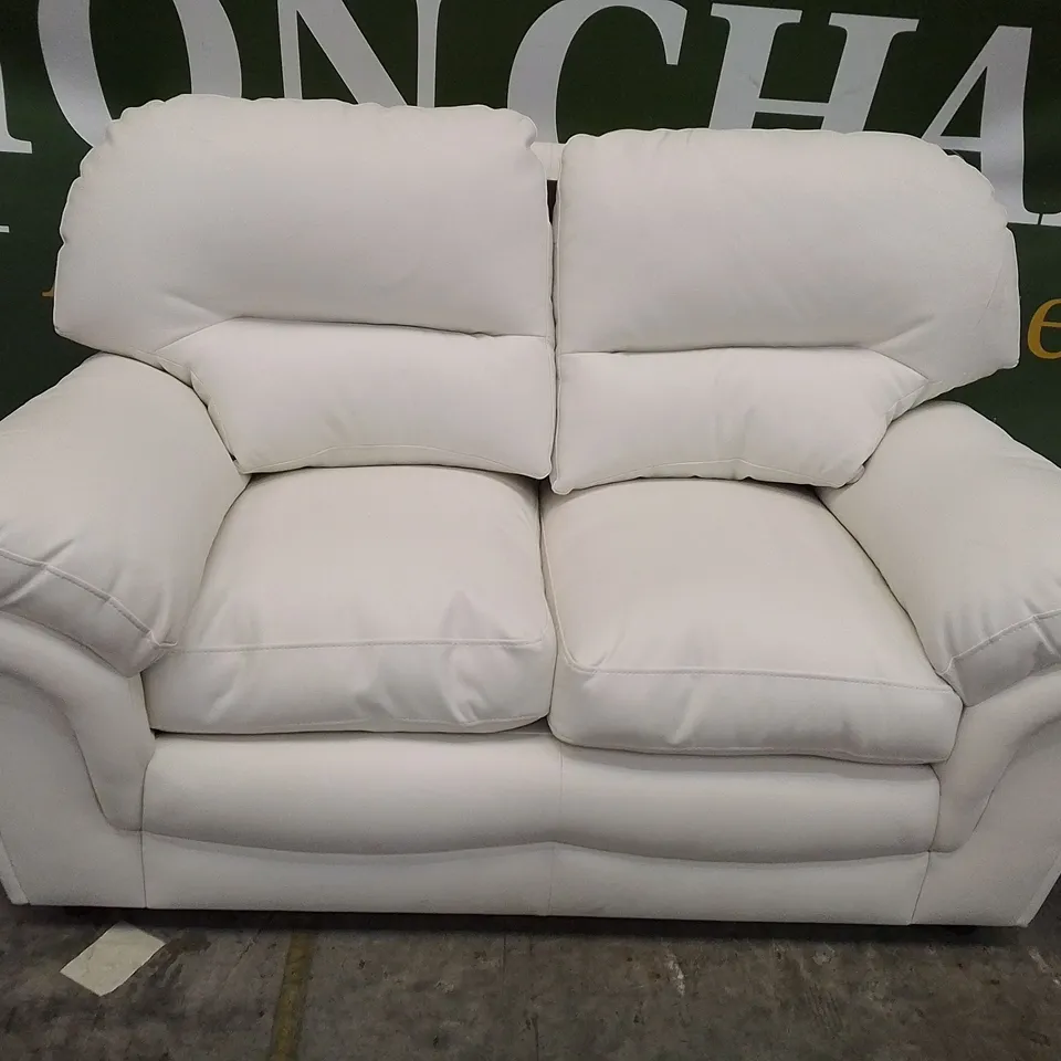 QUALITY DESIGNER 2 SEATER SOFA - WHITE LEATHER 