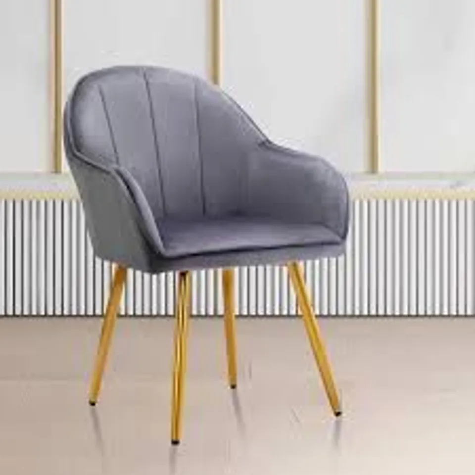 BRAND NEW PORTHOS HOME YARI VELVET DINING CHAIR WITH GOLD CHROME LEGS -GREY-
