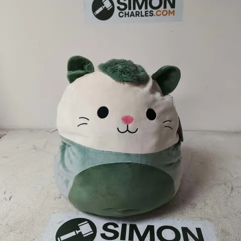 SQUISHMALLOWS PLUSH CAT - BEIGE WITH GREEN ACCENTS