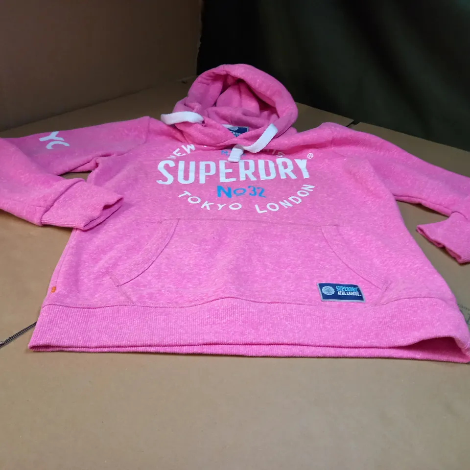 SUPERDRY HOT PINK MARL LOGO FRONT POCKET HOODIE - LARGE