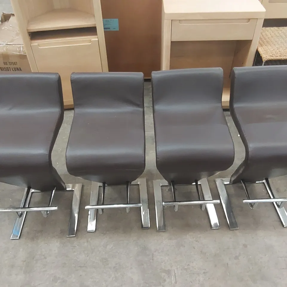 SET OF 4 DESIGNER Z-SHAPED FAUX LEATHER BAR STOOLS WITH FOOT RESTS