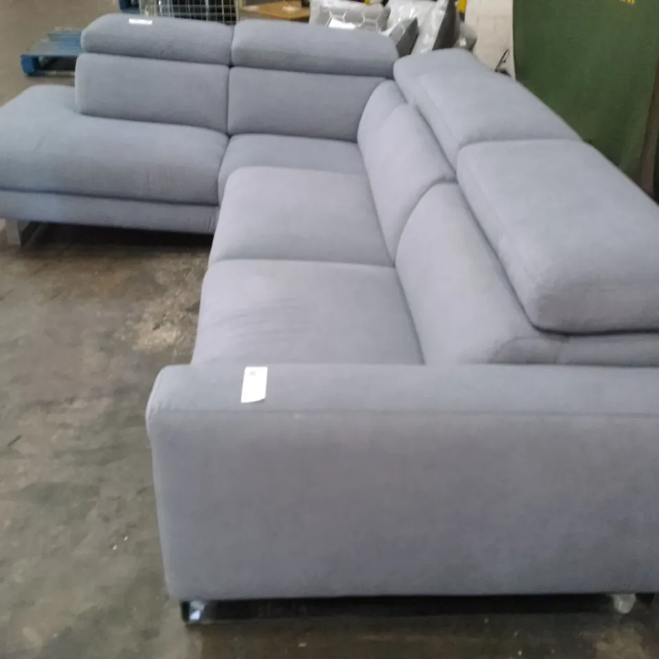 QUALITY ITALIAN DESIGNER CTC MASSIMO ELECTRIC RECLINER CORNER SOFA - GREY/BLUE FABRIC