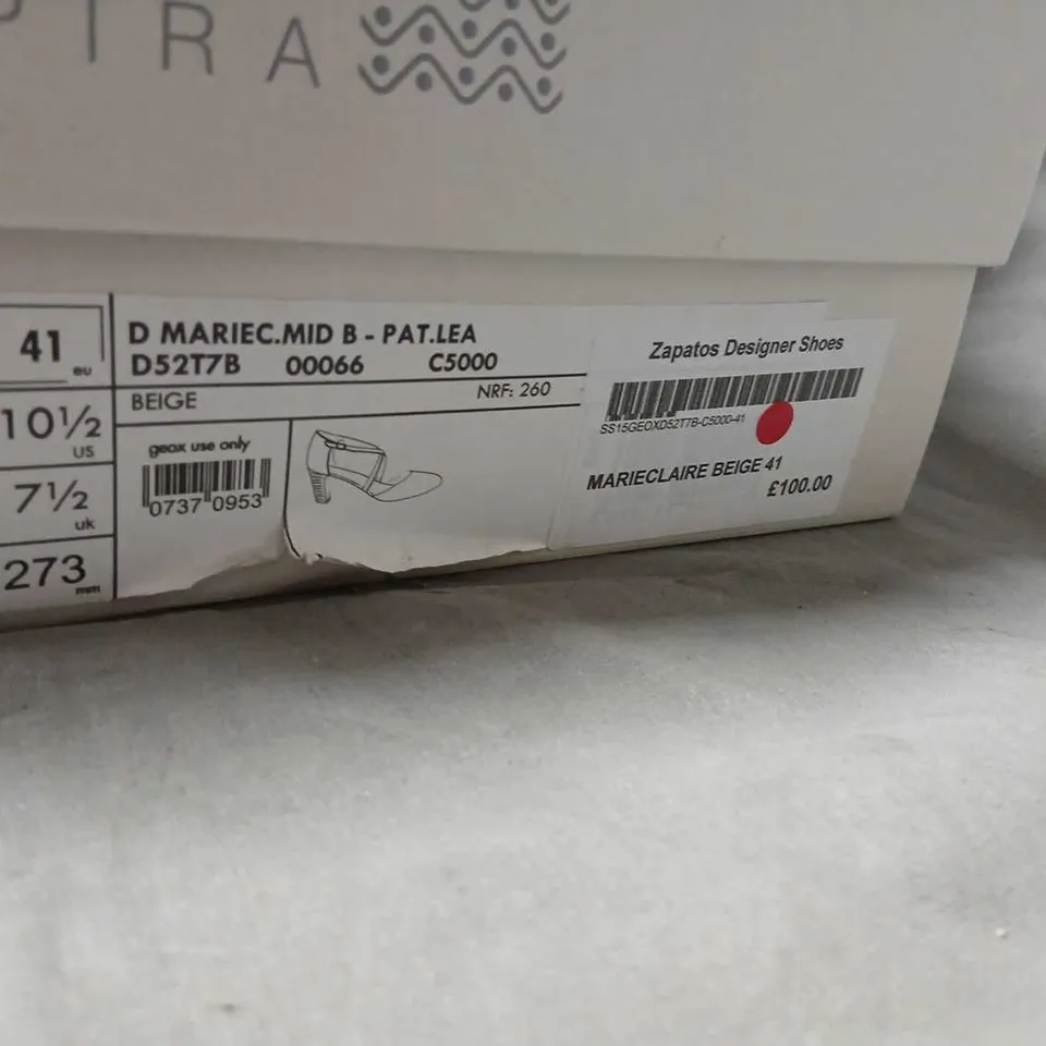 GEOX MARIE CLAIRE BEIGE PATENT LEATHER HIGH-HEELED SANDALS, UK 7.5 (EU 41) – BOXED