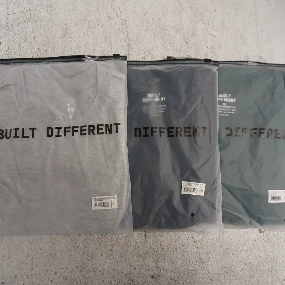 SET OF APPROXIMATELY 10 ASSORTED BUILT DIFFERENT T-SHIRTS/SHIRTS IN VARIOUS COLOURS AND SIZES