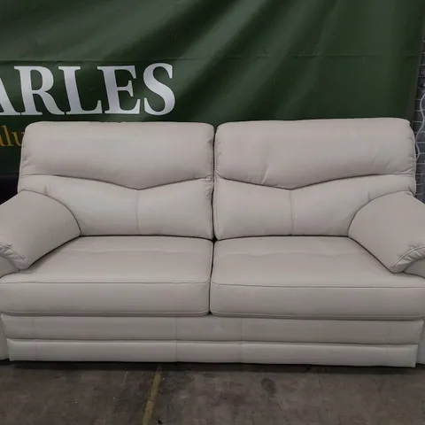 QUALITY BRITISH DESIGNER G PLAN STRATFORD THREE SEATER SOFA CAPRI CHALK LEATHER