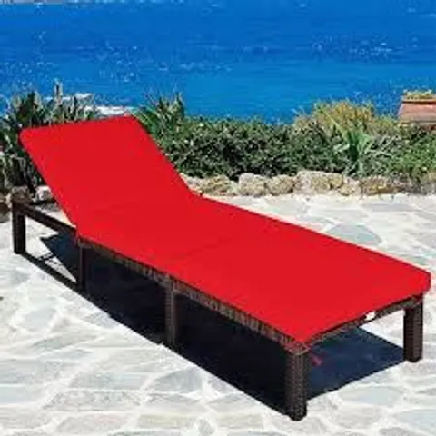 BOXED COSTWAY RED RATTAN SUN LOUNGER WITH ADJUSTABLE BACKREST