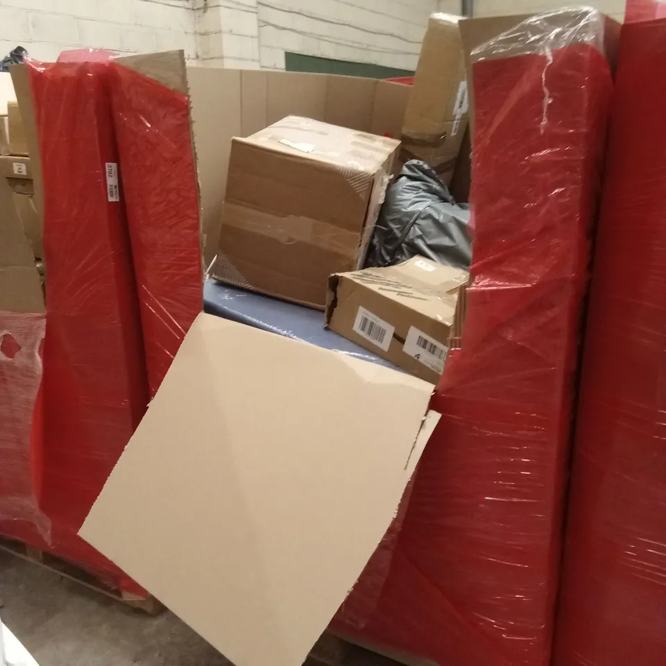 PALLET OF ASSORTED HOUSEHOLD GOODS AND PRODUCTS TO INCLUDE; BOXED FURNITURE, MATTRESS PRODUCTS ETC