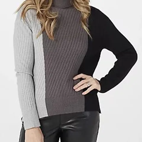 PALLET OF APPROXIMATELY 209 BRAND NEW BADGLEY MISCHKA COLOUR BLOCKED ROLL NECK JUMPERS IN DARK WINE AND CHARCOAL COMBO RRP £75 EACH