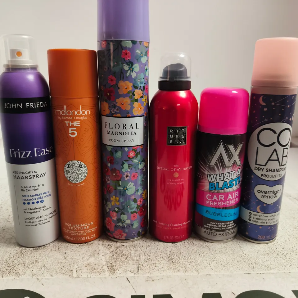 APPROXIMATELY 15 ASSORTED AEROSOLS TO INCLUDE RITUALS , JOHN FRIEDA AND AIR FRESHENER 