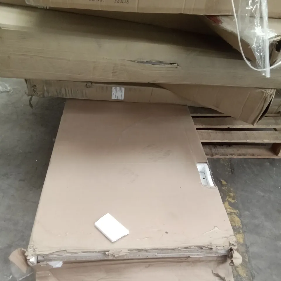 PALLET OF ASSORTED ITEMS INCLUDING, FLATPACK FURNITURE,  HEADBOARD AND FURNITURE PARTS 