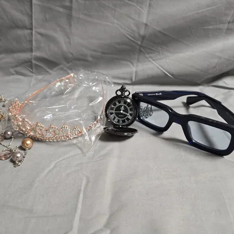 BOX OF APPROXIMATELY 20 ASSORTED ITEMS TO INCLUDE JEWELLERY, WATCHES, GLASSES, ETC