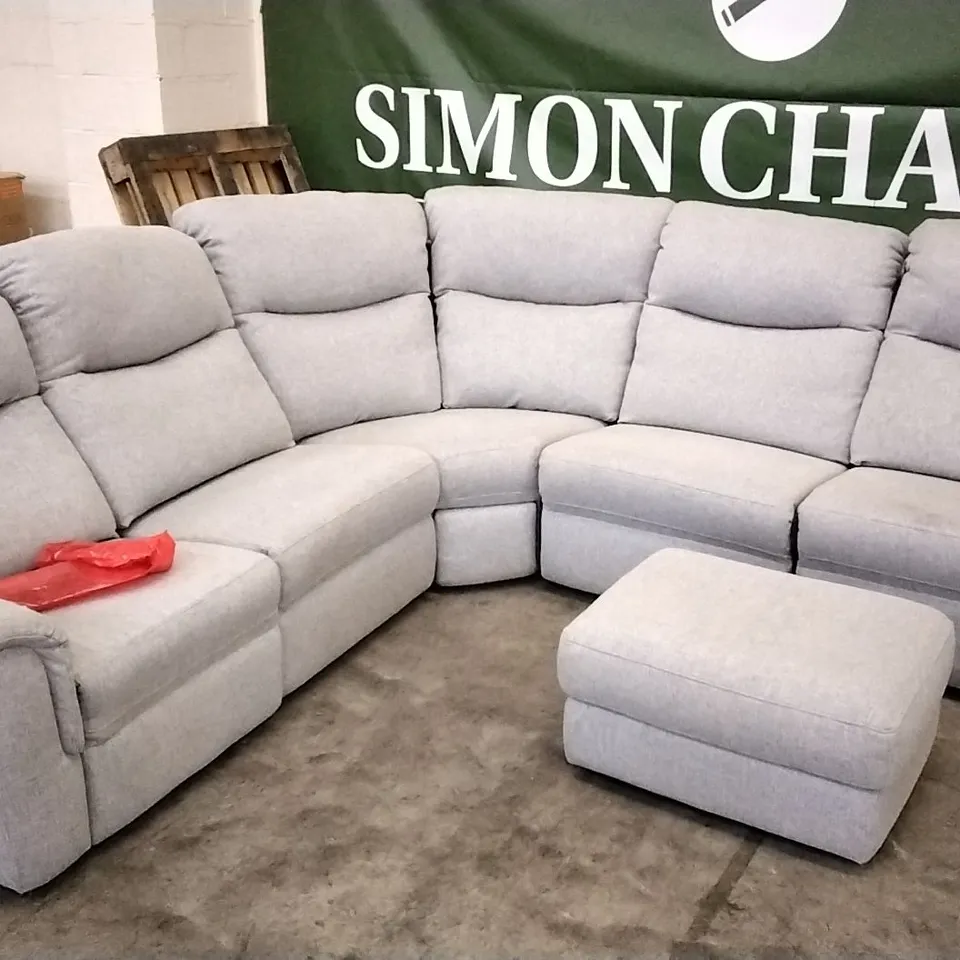 QUALITY BRITISH DESIGNED & MANUFACTURED G PLAN LIGHT GREY FABRIC SOFA CORNER GROUP WITH FOOTSTOOL