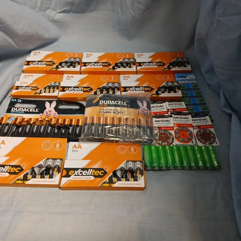 LARGE QUANTITY OF ASSORTED BATTERIES TO INCLUDE – EXCELLTEC, DURACELL & RAYOVAC IN ORIGINAL PACKAGING