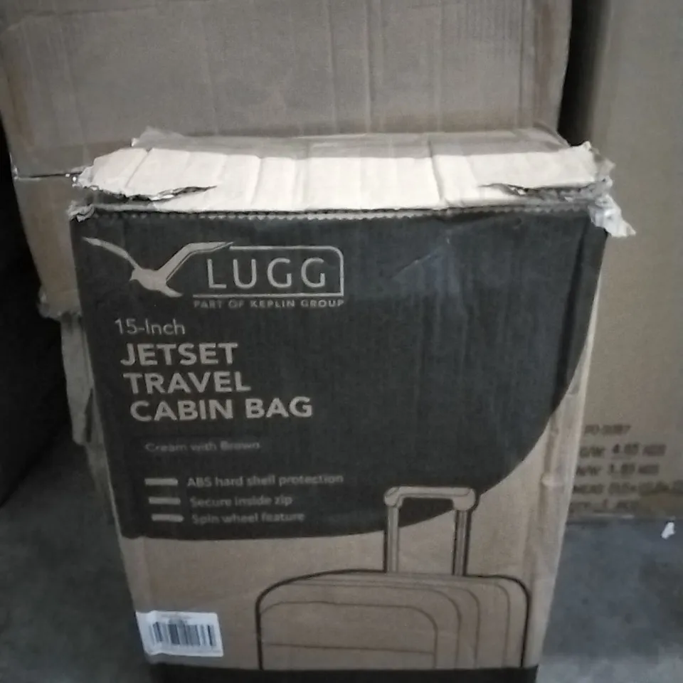 BOXED 15 INCH JET-SET TRAVEL CABIN BAG CREAM WITH BROWN