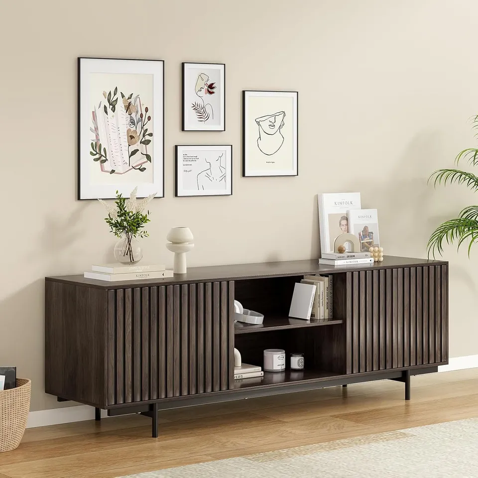 BOXED SOOHOW MID CENTURY MODERN TV STAND FOR TVS UP TO 75" - BLACK (1 BOX)