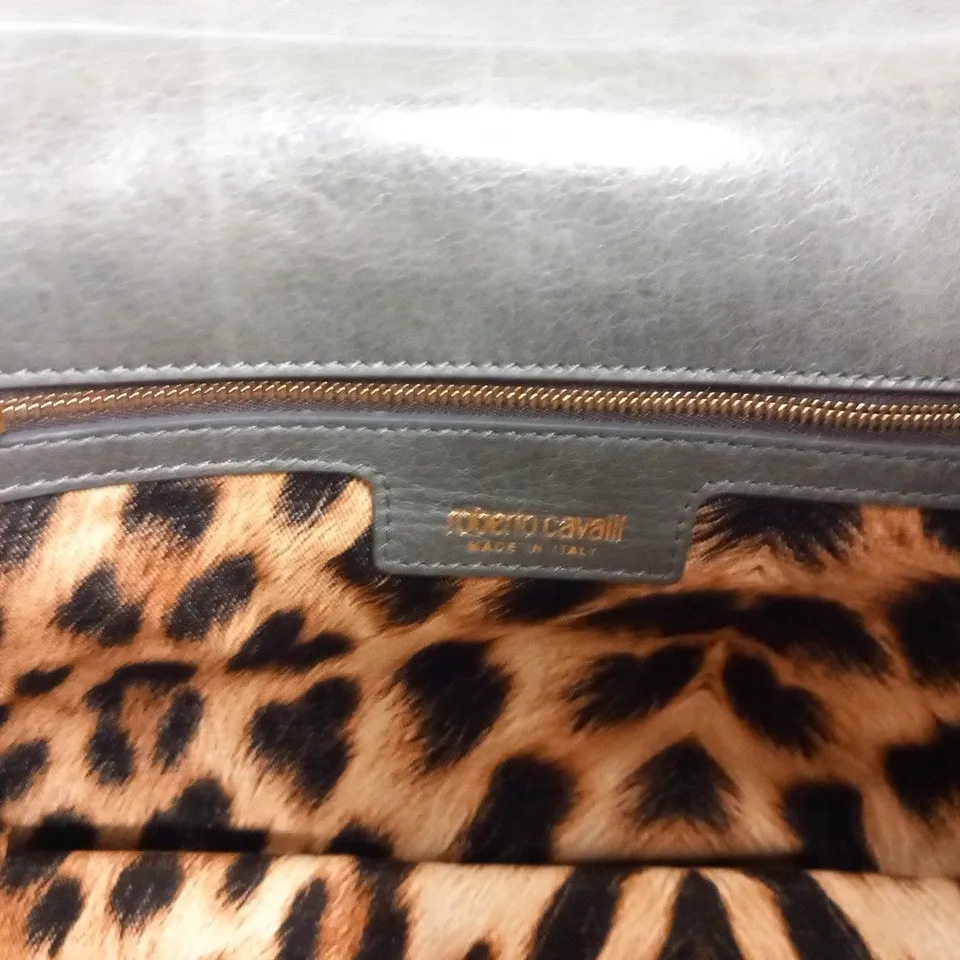 ROBERTO CAVALLI GREY LEATHER CHAIN HANDLE SHOULDER BAG