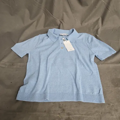 MNG WOMENS KNIT SHORT SLEEVE POLO IN BLUE SIZE S