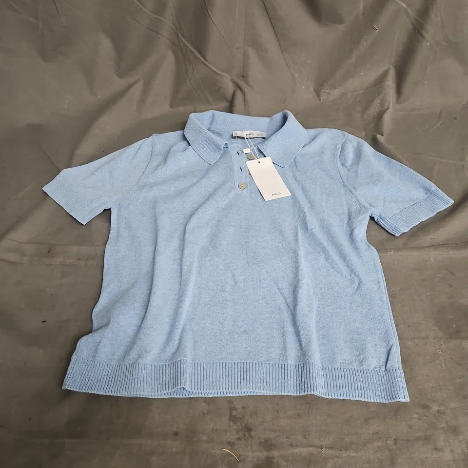 MNG WOMENS KNIT SHORT SLEEVE POLO IN BLUE SIZE S