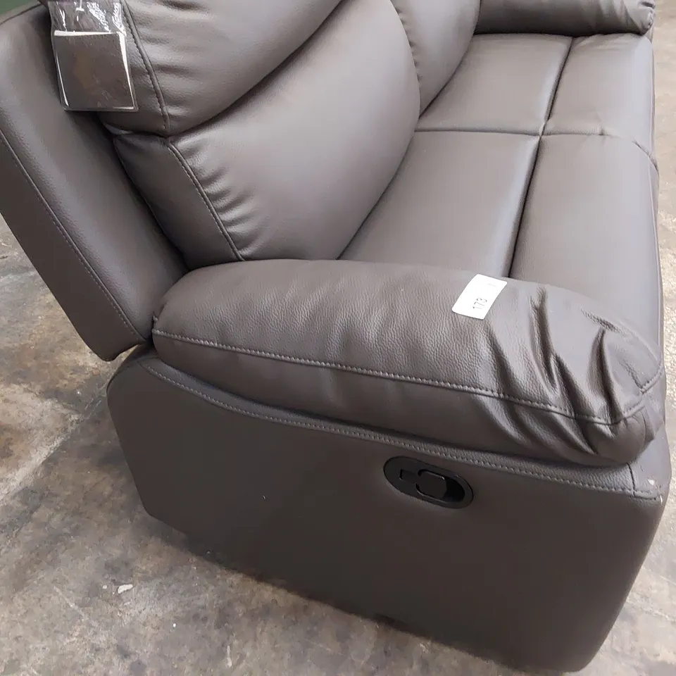 DESIGNER MANUAL RECLINING THREE SEATER SOFA BROWN LEATHER 
