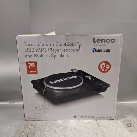 BOXED LENCO TURNTABLE WITH BLUETOOTH AND BUILT IN SPEAKERS - LS-55BK UK