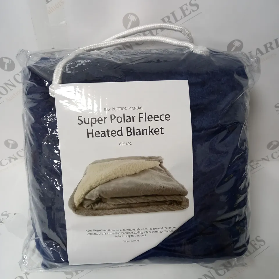 BOXED SUPER POLAR FLEECE 160 X 120CM ELECTRIC BLANKET IN NAVY BLUE 