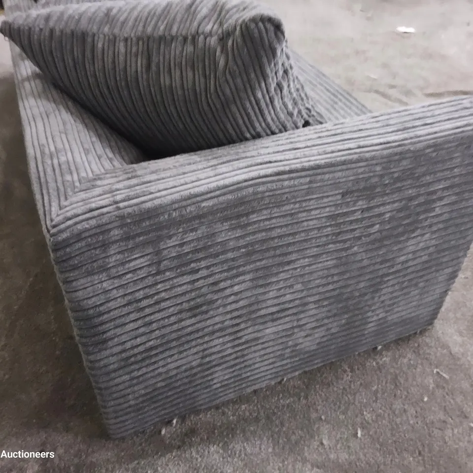 DESIGNER THREE SEATER SOFA WITH SCATTER CUSHIONS GREY JUMBO CHORD
