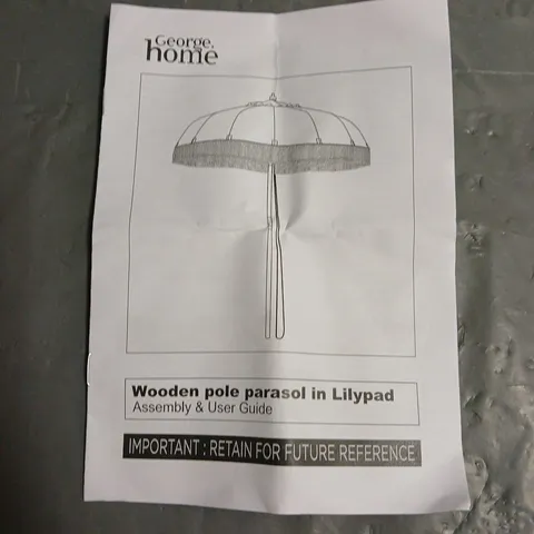 BOXED WOODEN POLE PARASOL IN LILYPAD IN GREEN - COLLECTION ONLY