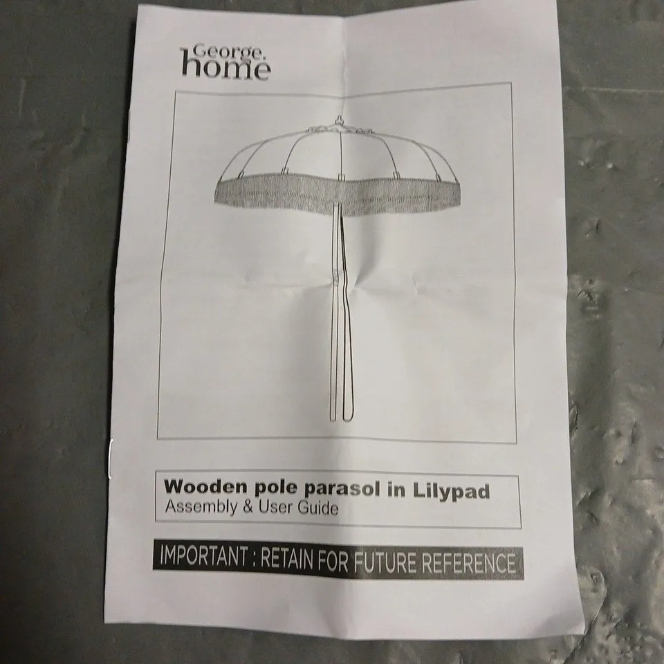 BOXED WOODEN POLE PARASOL IN LILYPAD IN GREEN - COLLECTION ONLY