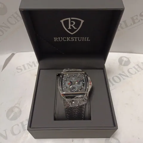 MENβS RUCKSTUHL R300 CHRONOGRAPH WATCH β BLACK MULTI FUNCTION DIAL β BLACK CASE -3ATM WATER RESISTANT β GENUINE LEATHER STRAP