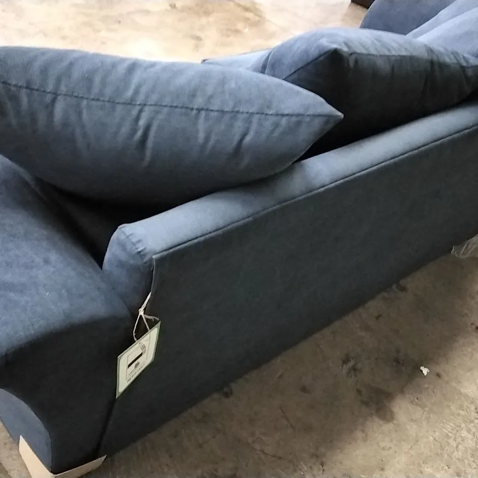 QUALITY DESIGNER DURY 3 SEATER SOFA - BLUE FABRIC