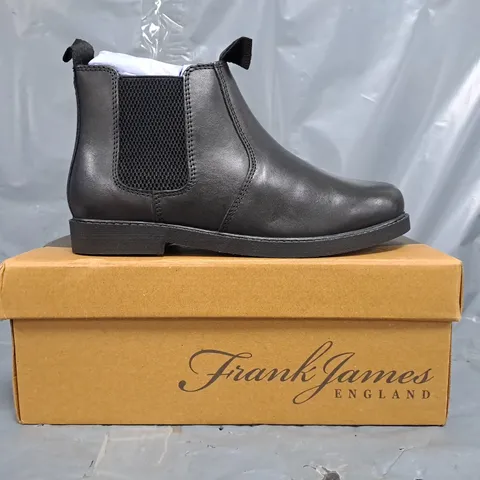 BOXED PAIR OF FRANK JAMES CHELSEA BOOTS IN BLACK SIZE UK 3