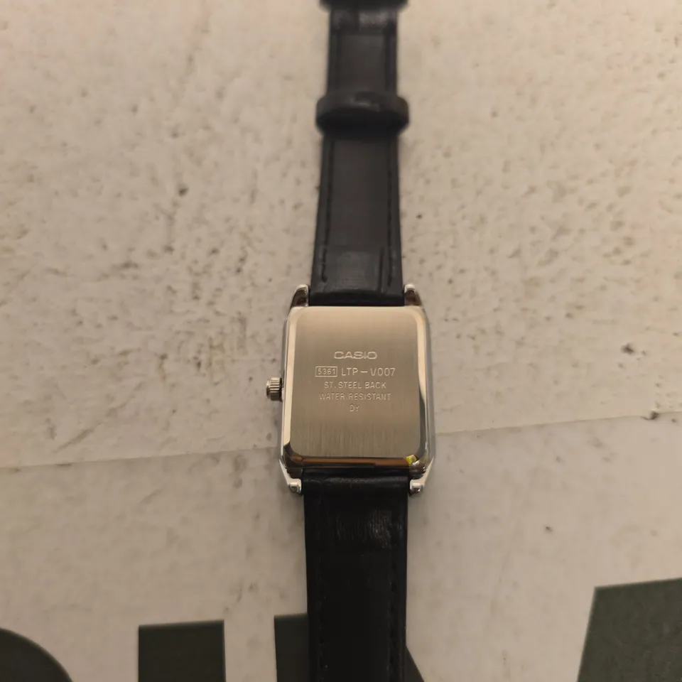 CASIO WRISTWATCH – BLACK LEATHER STRAP, SQUARE CASE