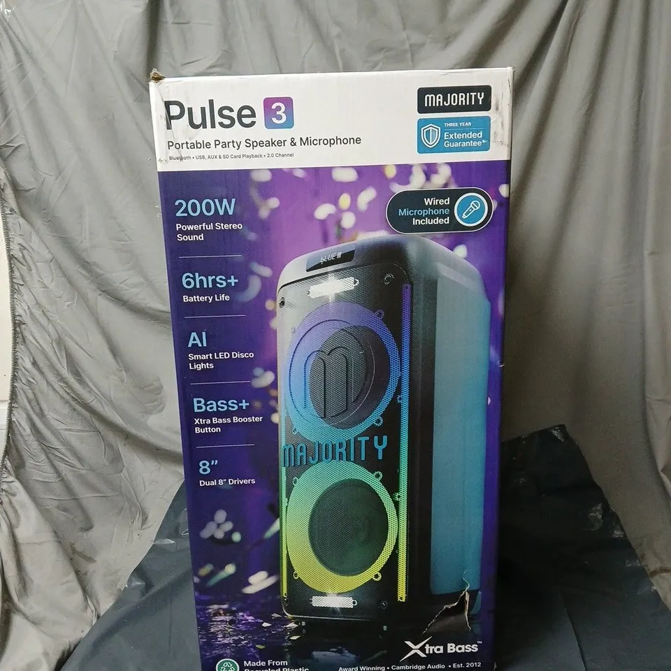 PULSE 3 PORTABLE PARTY SPEAKER & MICROPHONE – 200W, BOXED (MAJORITY)